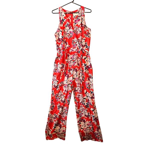 Yumi Kim Silk Red Floral Belted Jumpsuit Size Small Summer Coastal Fun - Picture 1 of 8